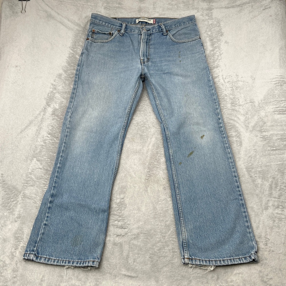 VTG Levis 505 Straight Fit Jeans Mens 34x29 Light Wash Blue Denim Y2K Distressed